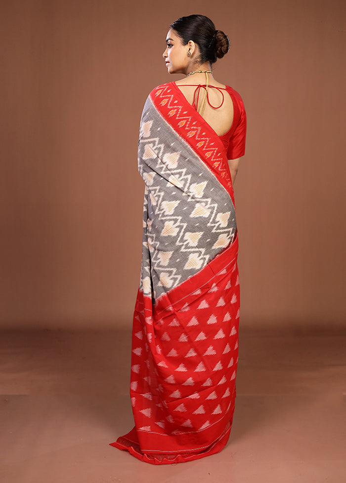 Grey Ikkat Cotton Saree Without Blouse Piece
