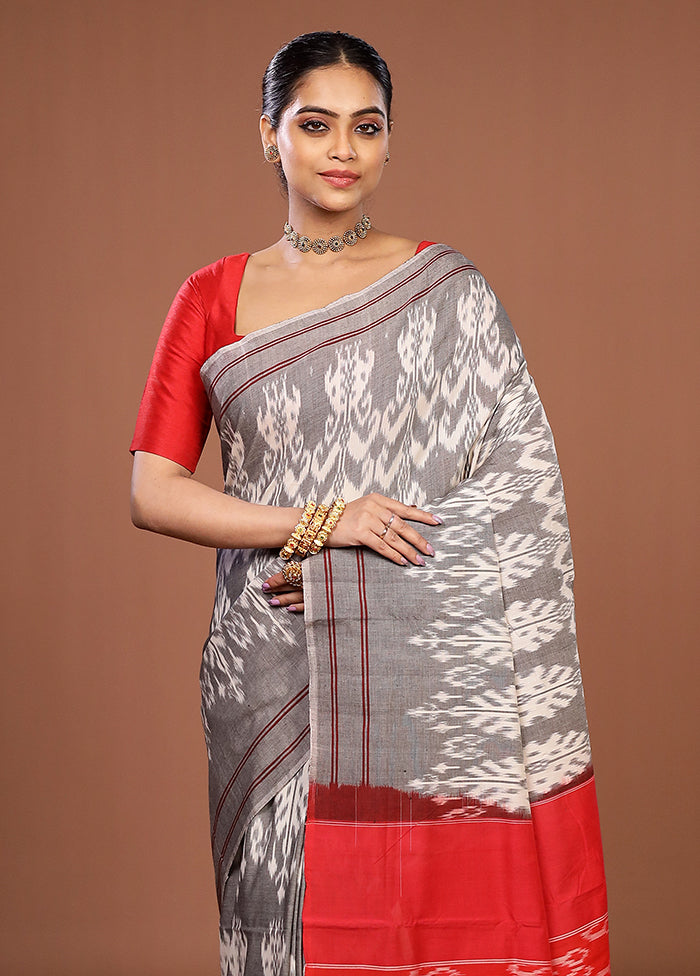 Grey Ikkat Cotton Saree With Blouse Piece