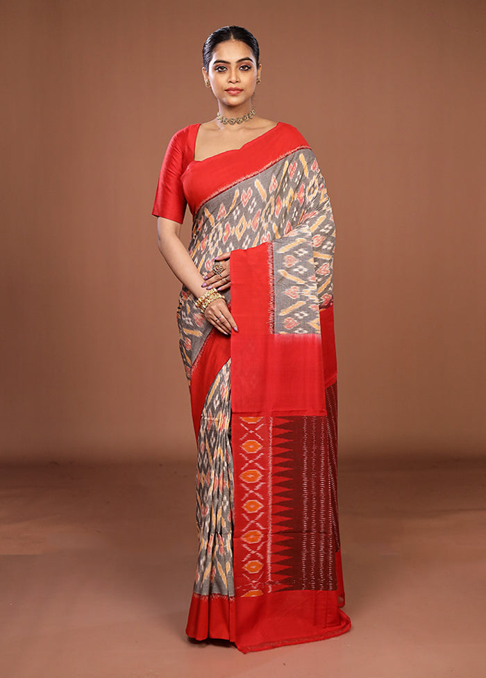 Grey Ikkat Cotton Saree With Blouse Piece