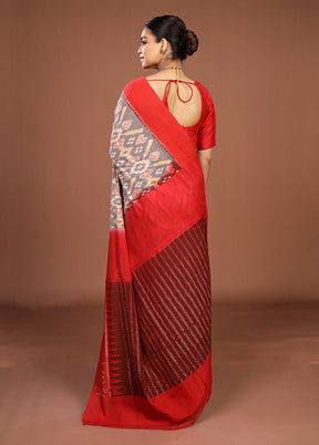 Grey Ikkat Cotton Saree With Blouse Piece