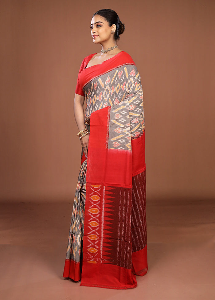 Grey Ikkat Cotton Saree With Blouse Piece