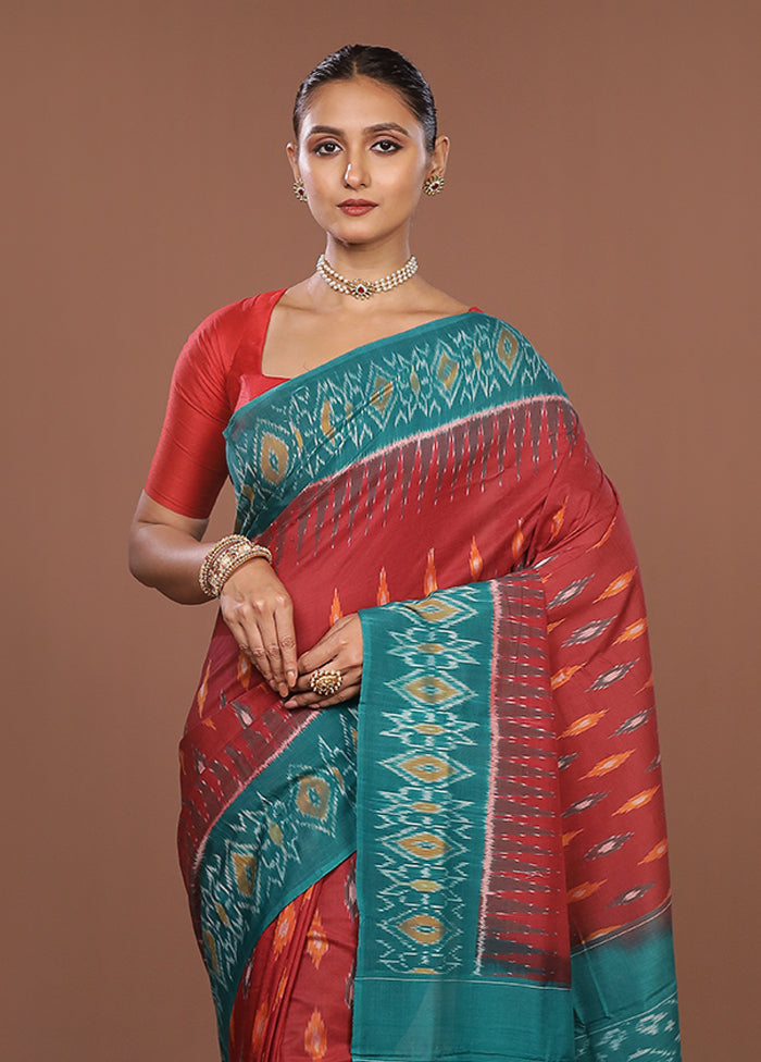 Rust Ikkat Cotton Saree With Blouse Piece