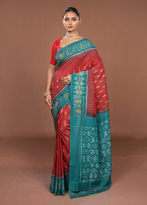 Rust Ikkat Cotton Saree With Blouse Piece