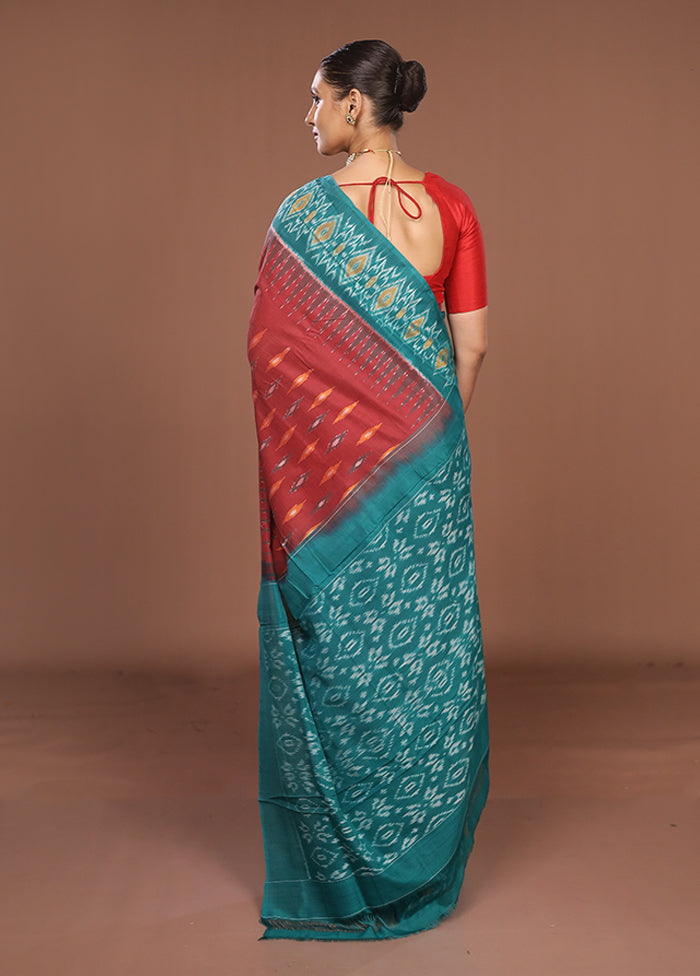 Rust Ikkat Cotton Saree With Blouse Piece