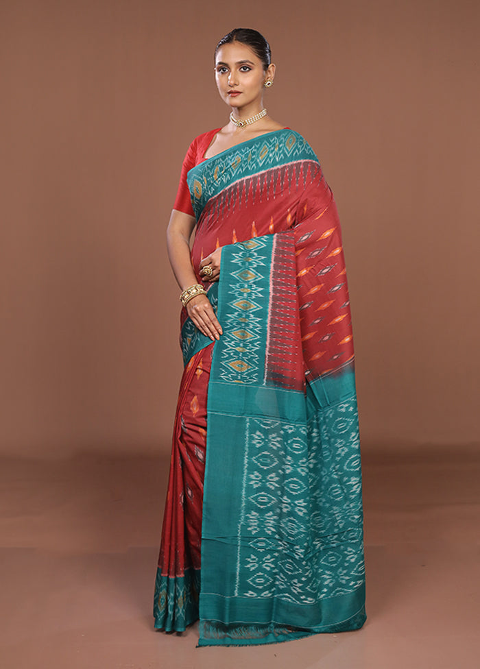 Maroon Ikkat Silk Saree With Blouse Piece