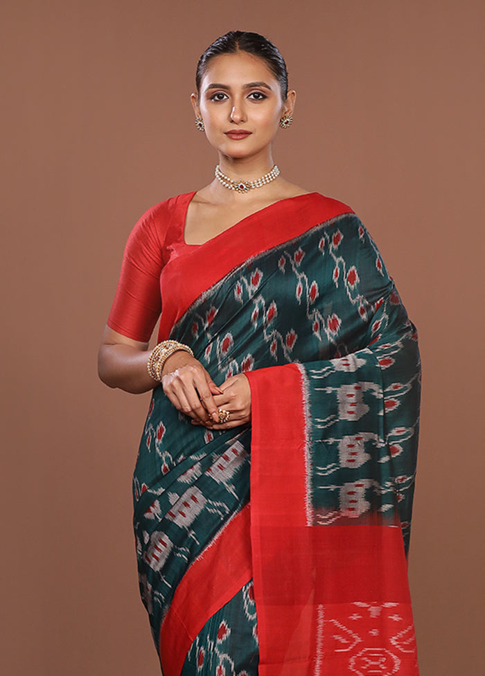 Green Ikkat Silk Saree With Blouse Piece