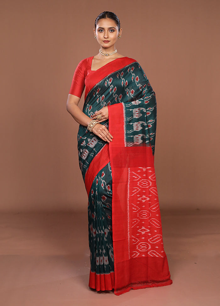 Green Ikkat Silk Saree With Blouse Piece