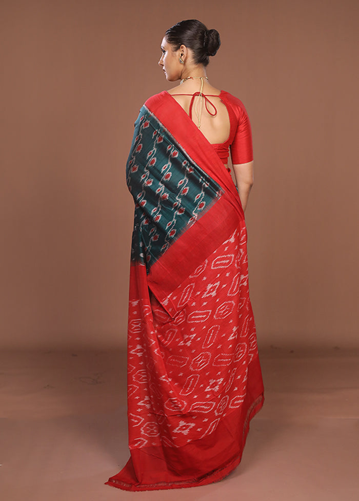 Green Ikkat Silk Saree With Blouse Piece