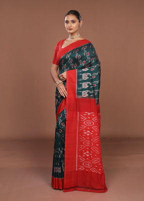 Green Ikkat Silk Saree With Blouse Piece