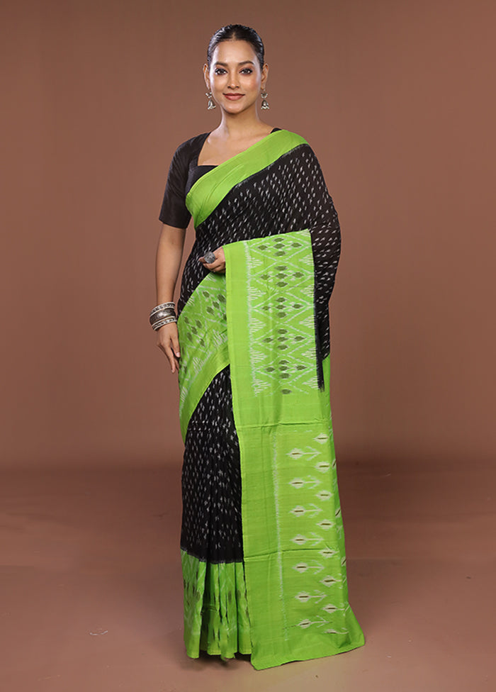 Black Ikkat Cotton Saree With Blouse Piece