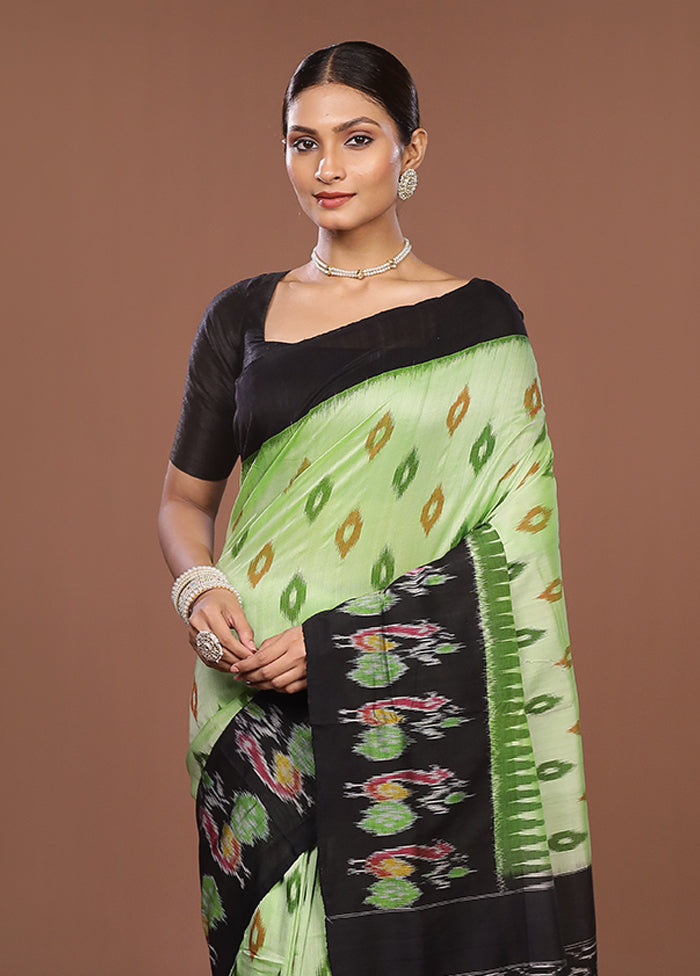 Green Ikkat Silk Saree With Blouse Piece