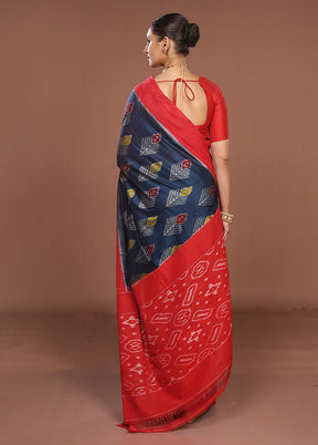 Blue Ikkat Silk Saree With Blouse Piece