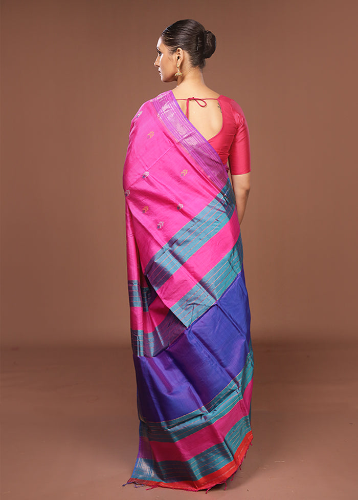 Pink Handloom Kanjivaram Pure Silk Saree With Blouse Piece
