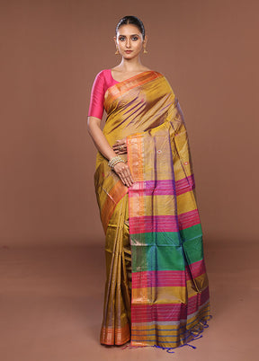 Multicolor Handloom Kanjivaram Pure Silk Saree With Blouse Piece