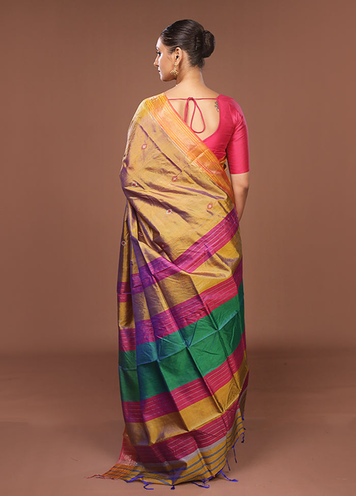 Multicolor Handloom Kanjivaram Pure Silk Saree With Blouse Piece