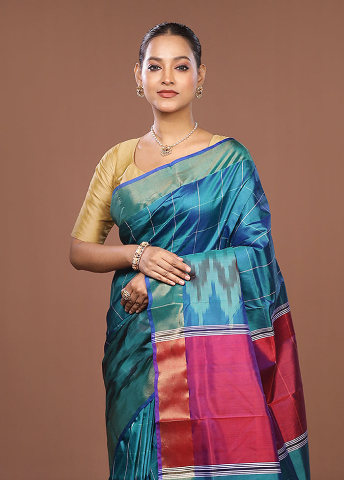 Green Handloom Kanjivaram Pure Silk Saree With Blouse Piece