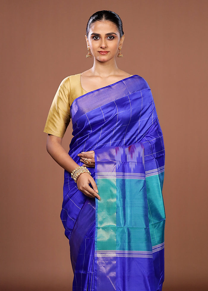 Blue Handloom Kanjivaram Pure Silk Saree With Blouse Piece