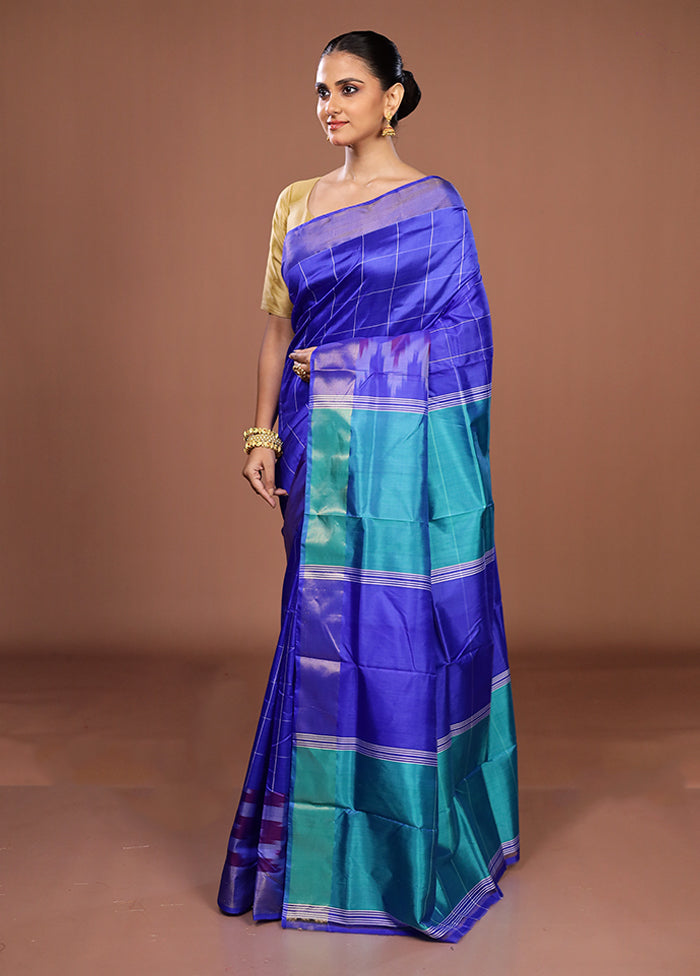 Blue Handloom Kanjivaram Pure Silk Saree With Blouse Piece