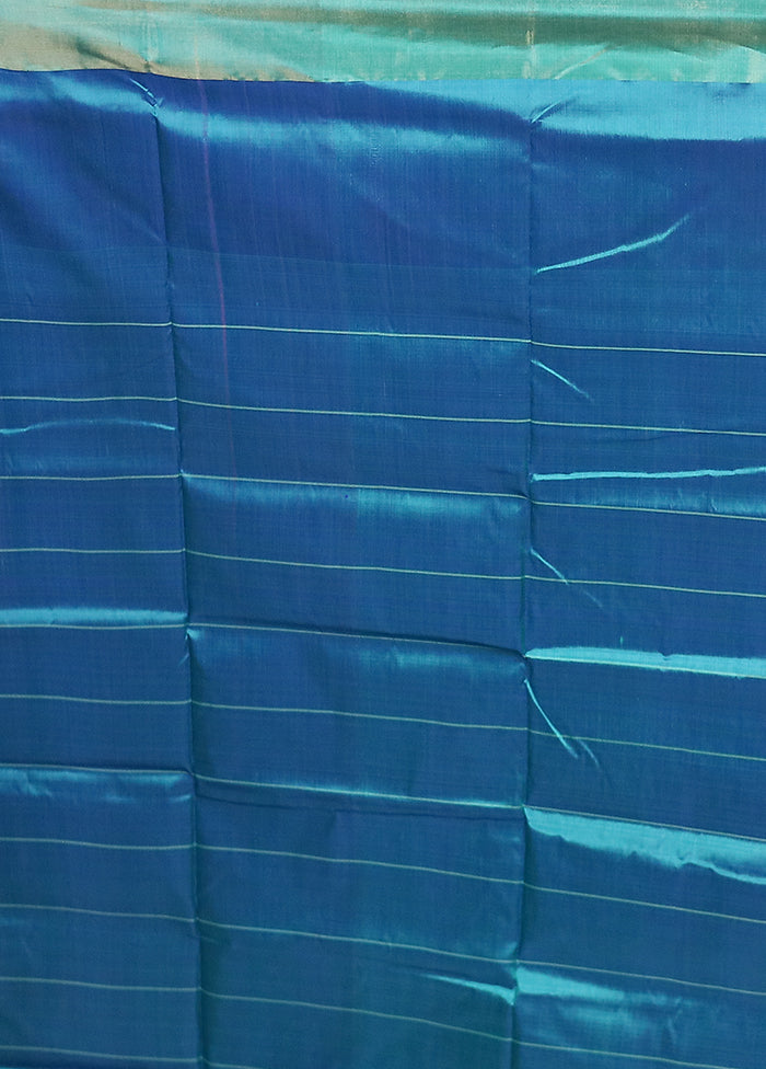 Blue Handloom Kanjivaram Pure Silk Saree With Blouse Piece