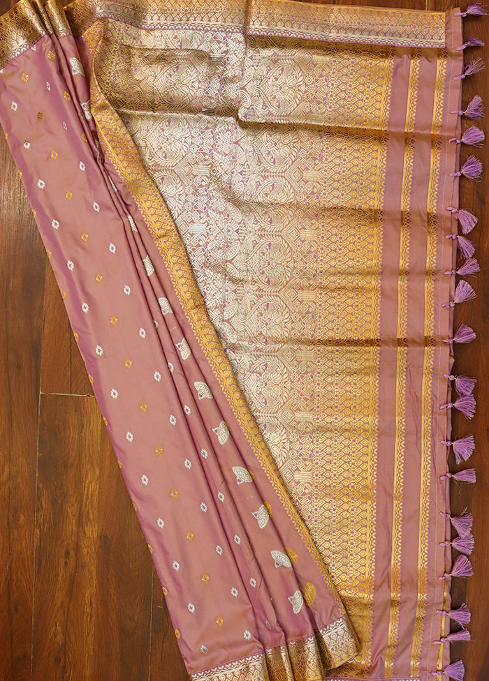 Pink Assam Silk Saree With Blouse Piece