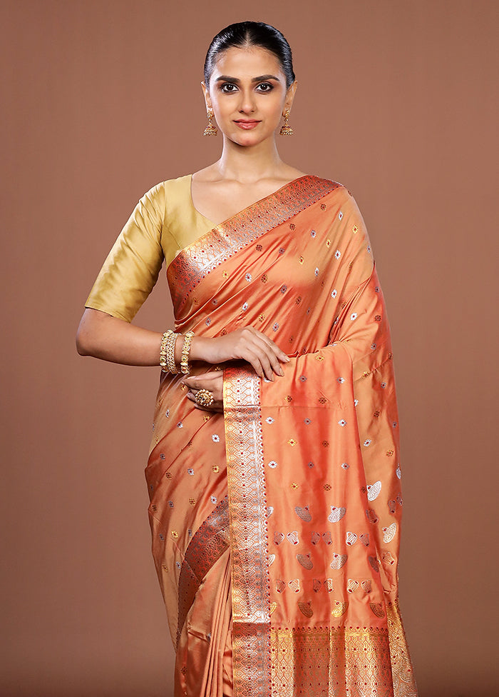 Pink Assam Silk Saree With Blouse Piece