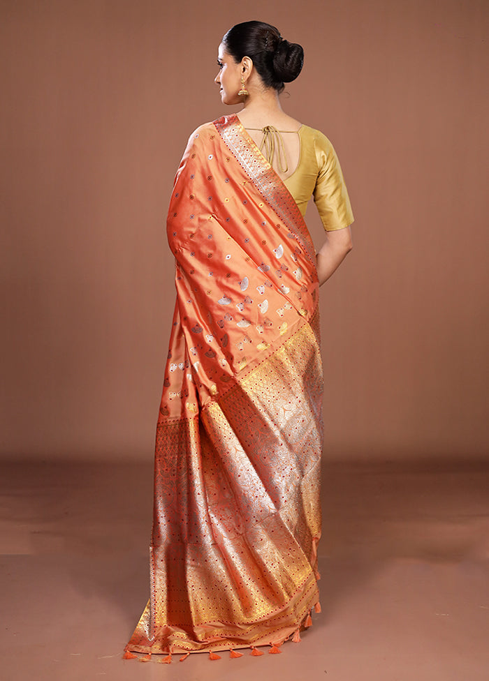 Pink Assam Silk Saree With Blouse Piece