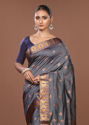 Grey Assam Silk Saree With Blouse Piece