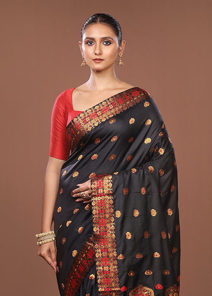 Black Assam Silk Saree With Blouse Piece