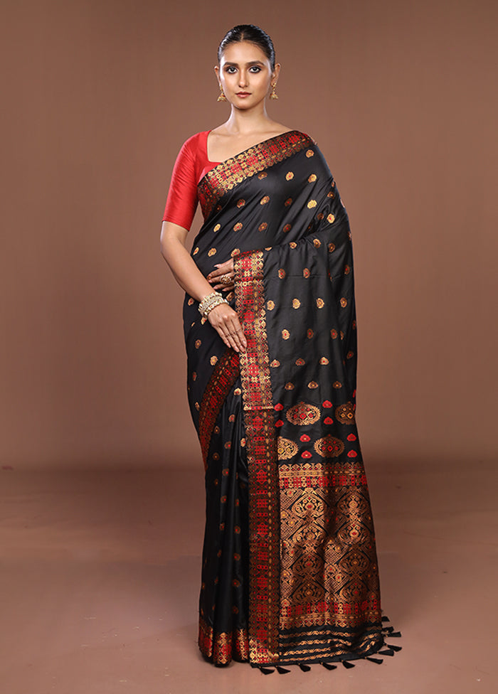 Black Assam Silk Saree With Blouse Piece