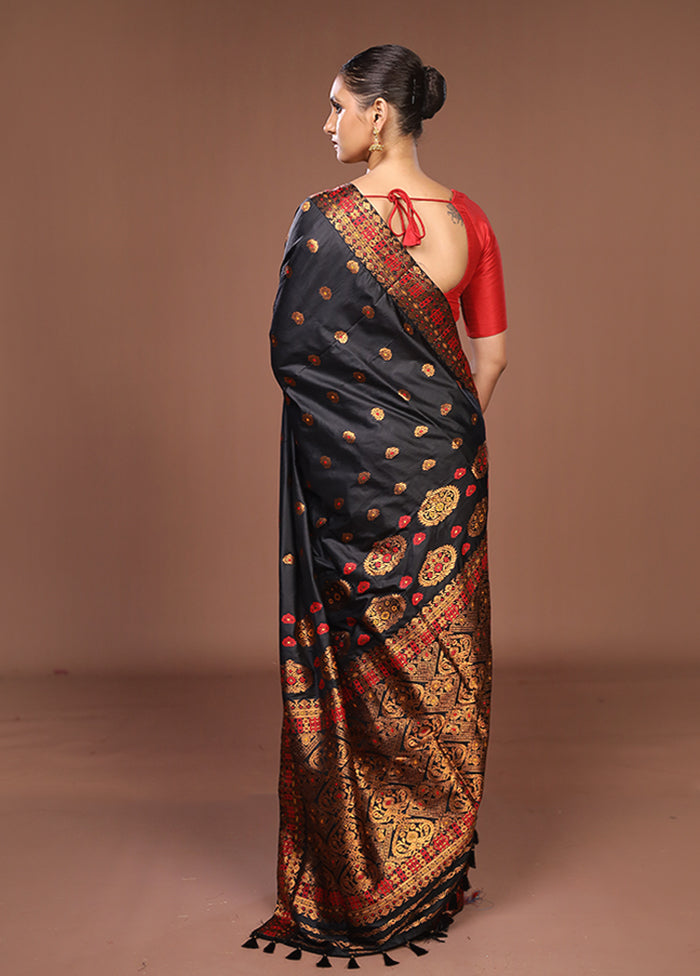Black Assam Silk Saree With Blouse Piece