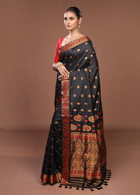 Black Assam Silk Saree With Blouse Piece