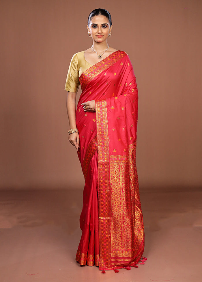 Pink Assam Silk Saree With Blouse Piece