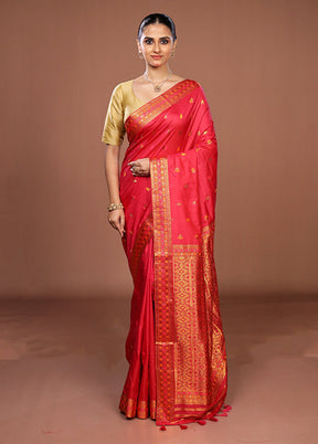 Pink Assam Silk Saree With Blouse Piece