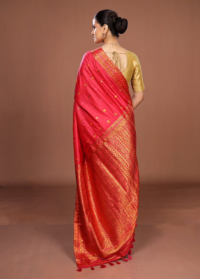 Pink Assam Silk Saree With Blouse Piece
