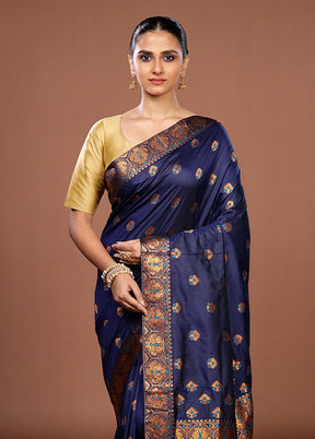 Blue Assam Silk Saree With Blouse Piece
