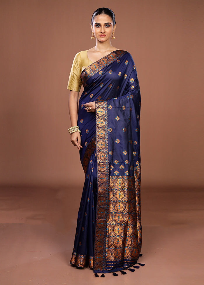 Blue Assam Silk Saree With Blouse Piece