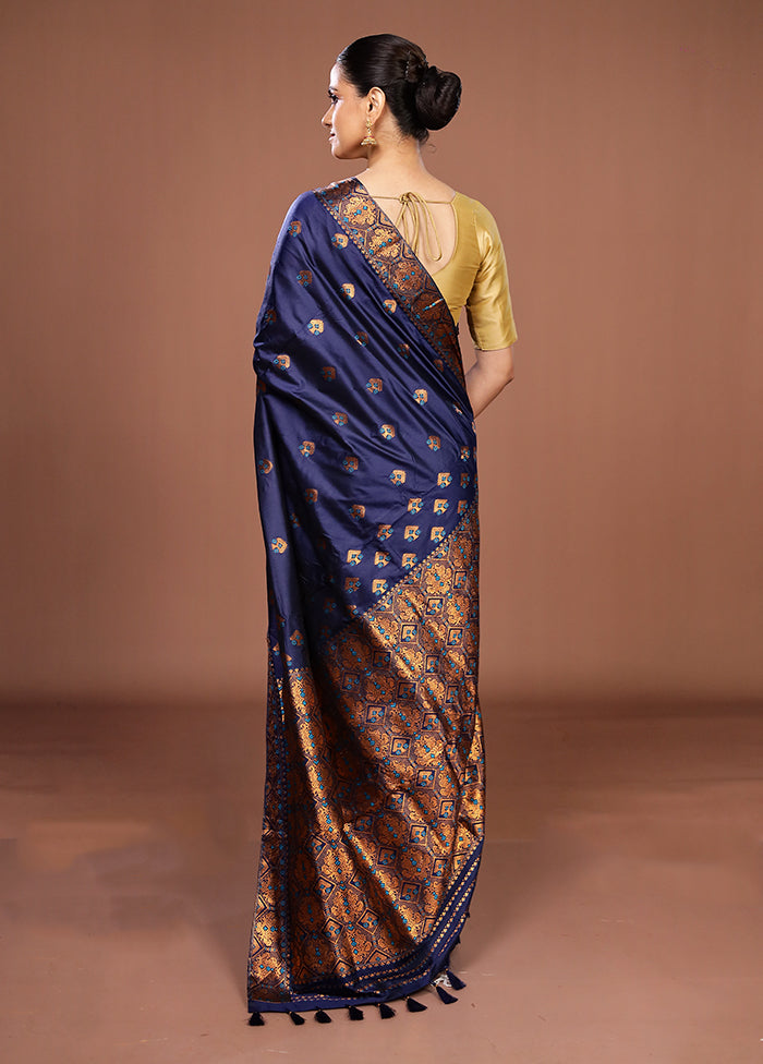 Blue Assam Silk Saree With Blouse Piece