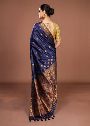 Blue Assam Silk Saree With Blouse Piece