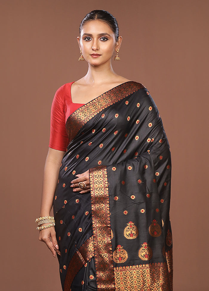 Black Assam Silk Saree With Blouse Piece
