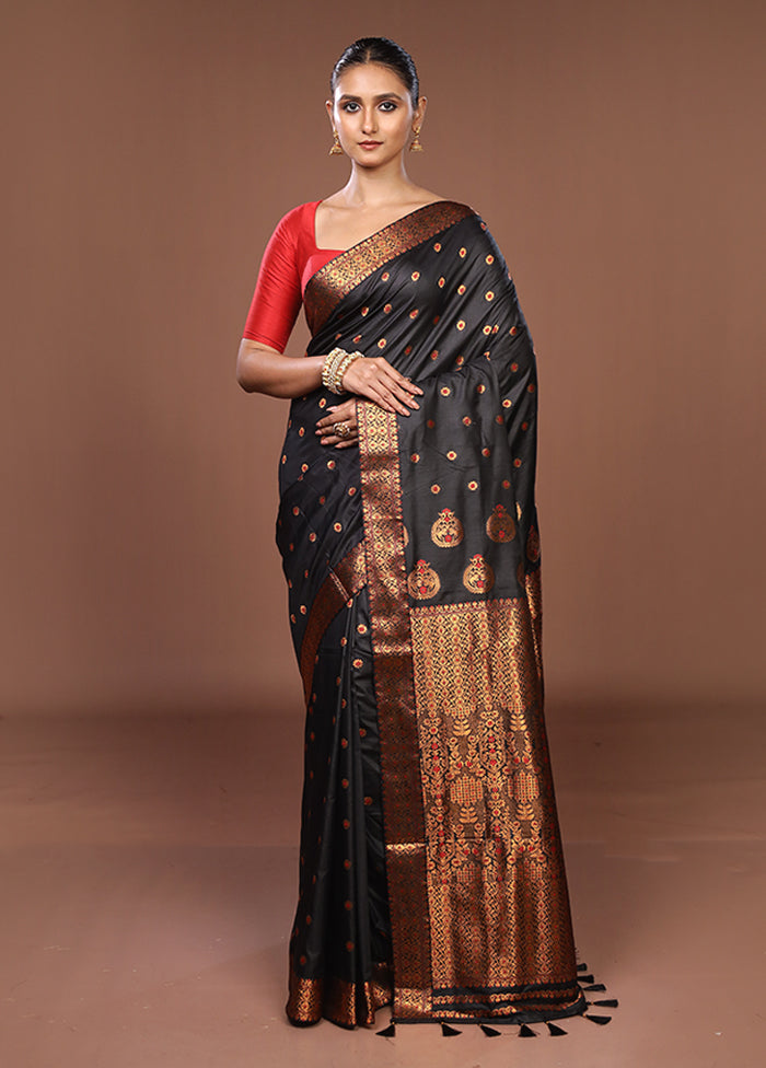 Black Assam Silk Saree With Blouse Piece