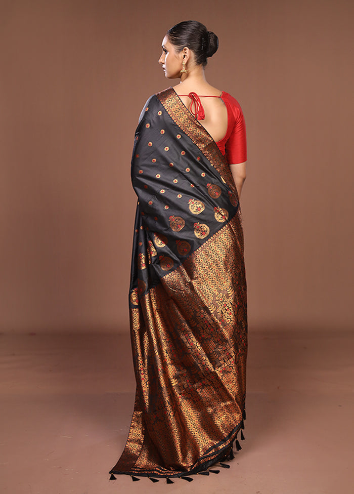 Black Assam Silk Saree With Blouse Piece