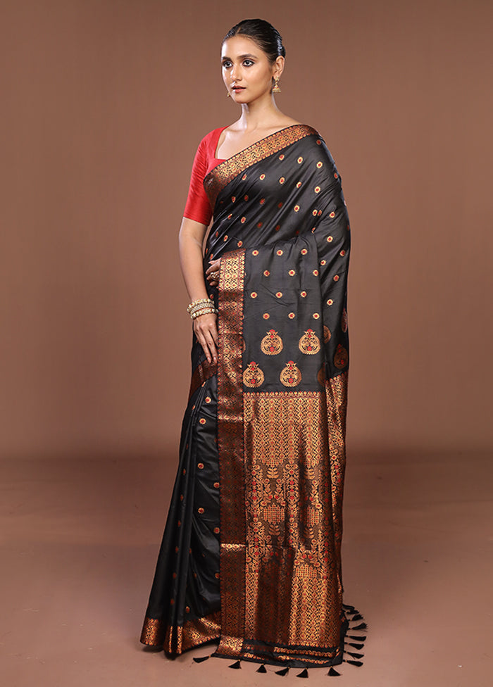 Black Assam Silk Saree With Blouse Piece