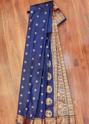 Purple Assam Silk Saree With Blouse Piece