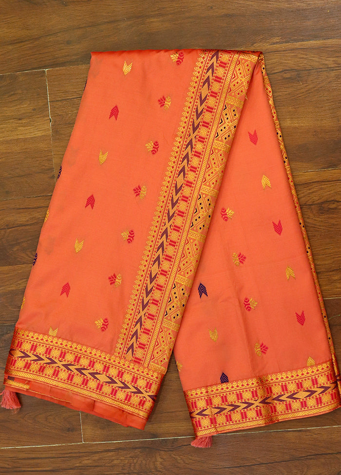Peach Assam Silk Saree With Blouse Piece
