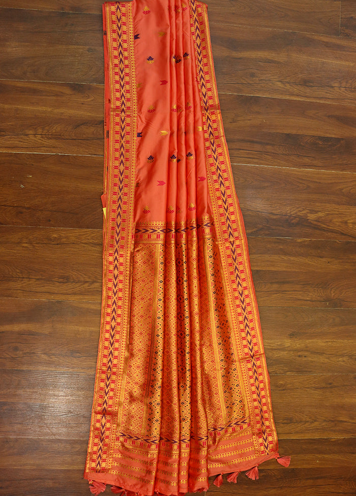 Peach Assam Silk Saree With Blouse Piece