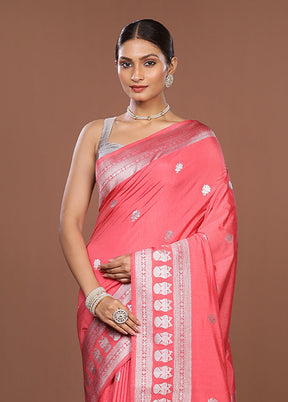 Pink Dupion Silk Saree With Blouse Piece