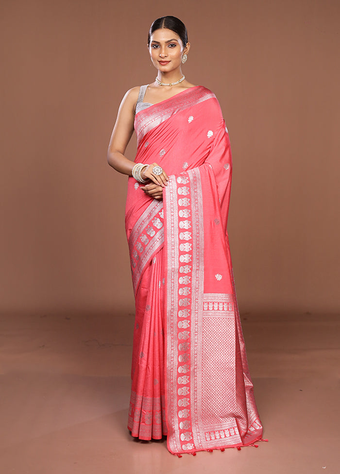 Pink Dupion Silk Saree With Blouse Piece