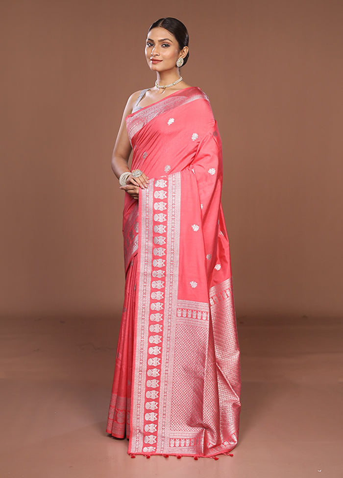 Pink Dupion Silk Saree With Blouse Piece