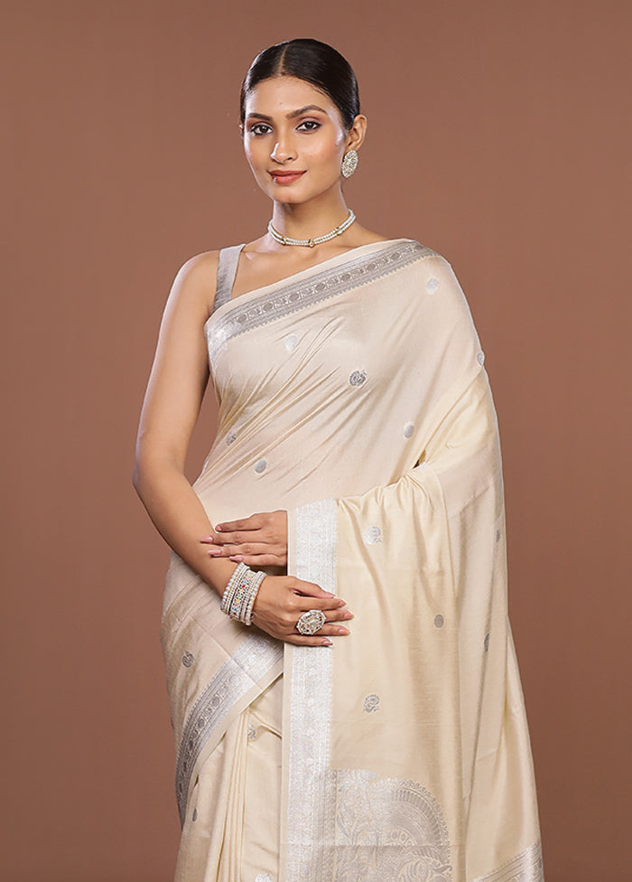 Cream Dupion Silk Saree With Blouse Piece