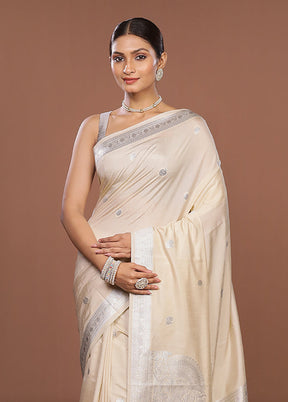 Cream Dupion Silk Saree With Blouse Piece